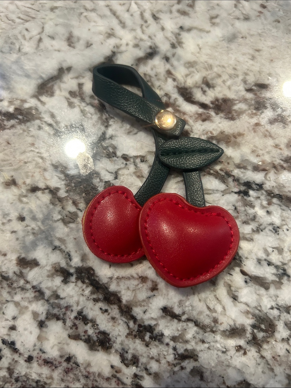Leather Cherry Bag Charm Keychain - Red